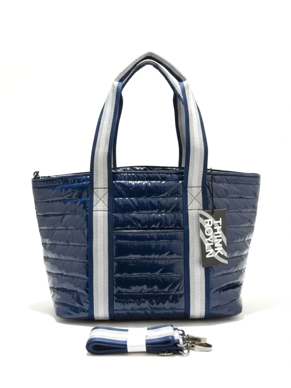 NWT Think Royln Women's Wingman Navy Patent Large Travel Tote Duffel Bag